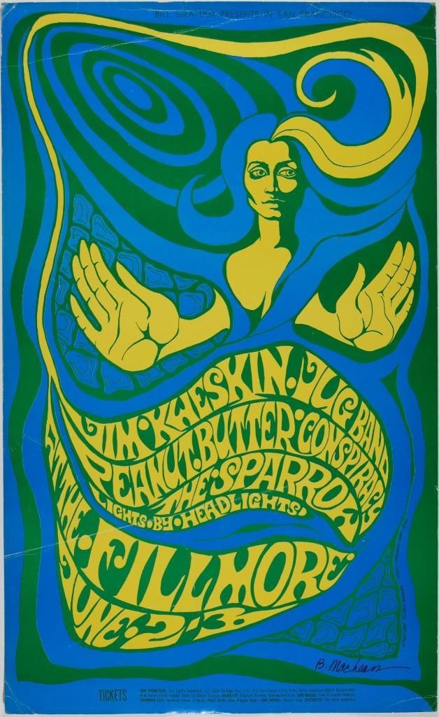 1967 BG-66 Jim Kweskin Jug Band Sparrow Fillmore Auditorium RP2 Signed MacLean Poster Excellent 71 (1 of 2)