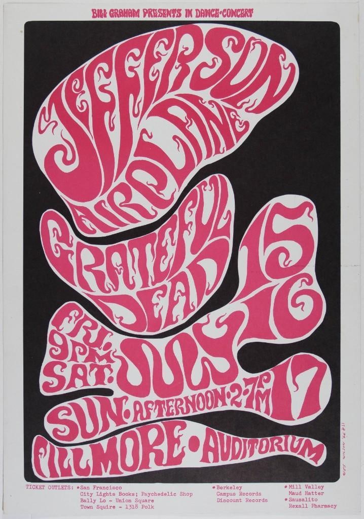 1966 BG-17 Jefferson Airplane Grateful Dead Fillmore Auditorium RP3 Poster Near Mint 85 (1 of 2)