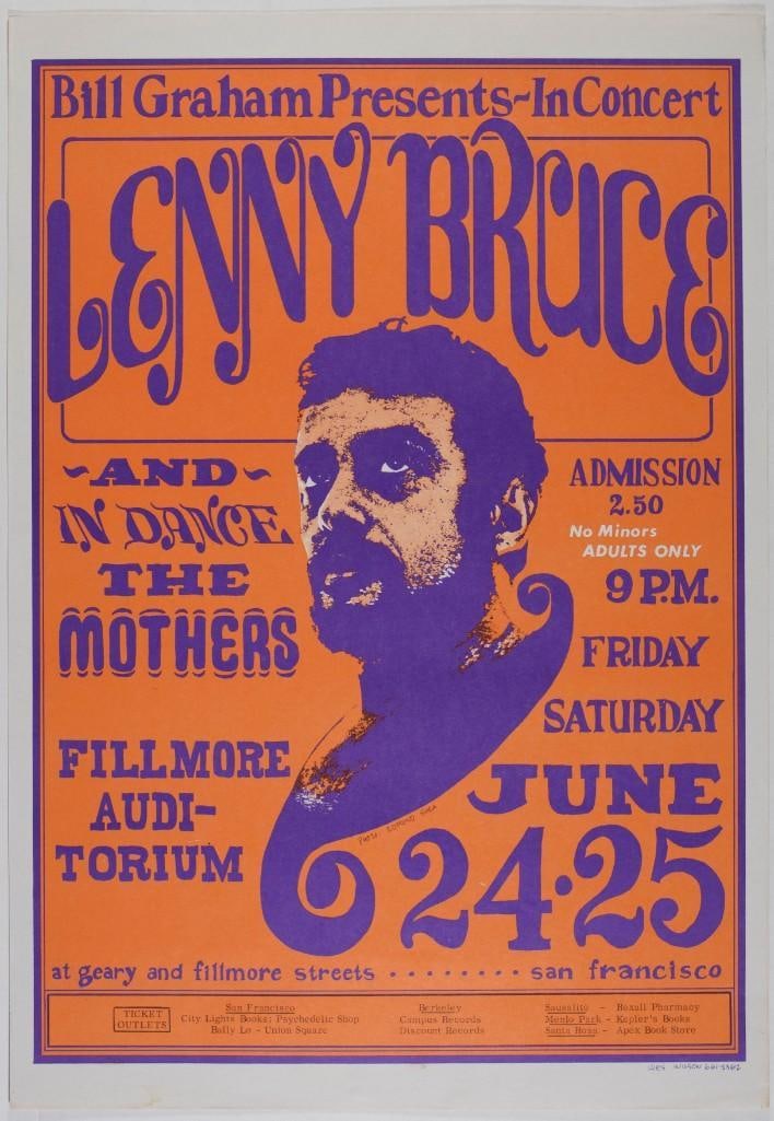 1966 BG-13 Lenny Bruce The Mothers Fillmore Auditorium RP3 Poster Near Mint 81: We are pleased to offer the third printing of this poster, giving you the chance to acquire the same incredible artwork as an original for just a fraction of the cost! This poster has extreme historic