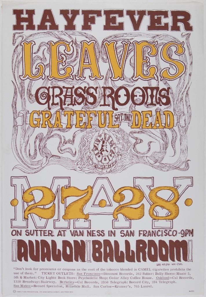 1966 FD-10 Grateful Dead Grass Roots Leaves Avalon Ballroom RP2 Poster Near Mint 81 (1 of 2)