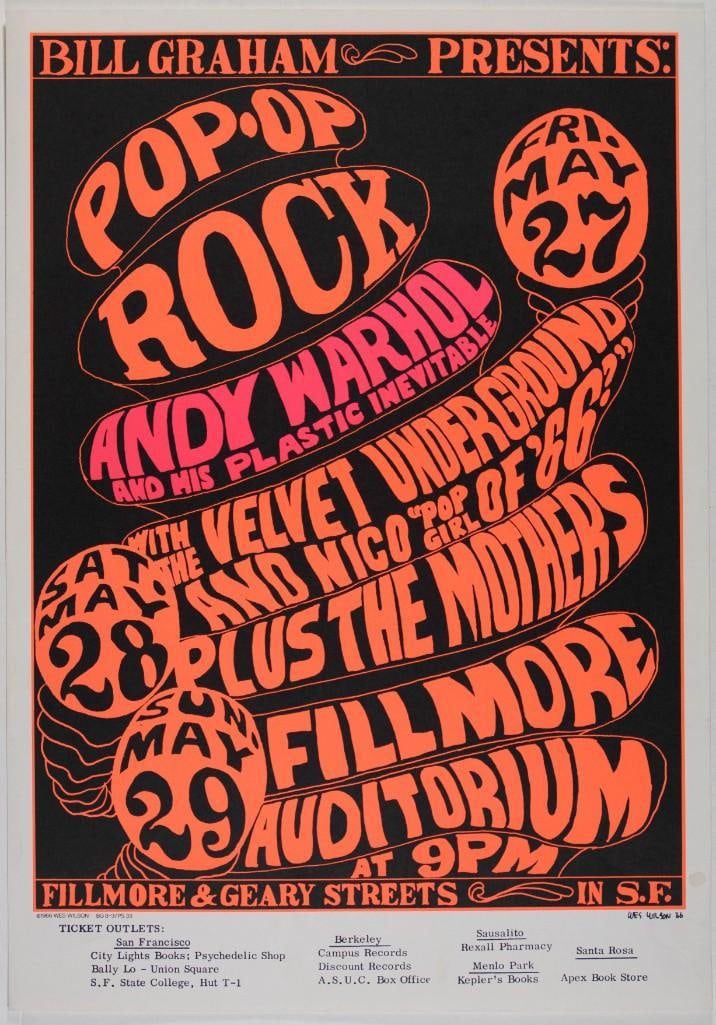 1966 BG-8 Andy Warhol Velvet Underground Mothers Fillmore Auditorium RP3 Poster Near Mint 83 (1 of 2)