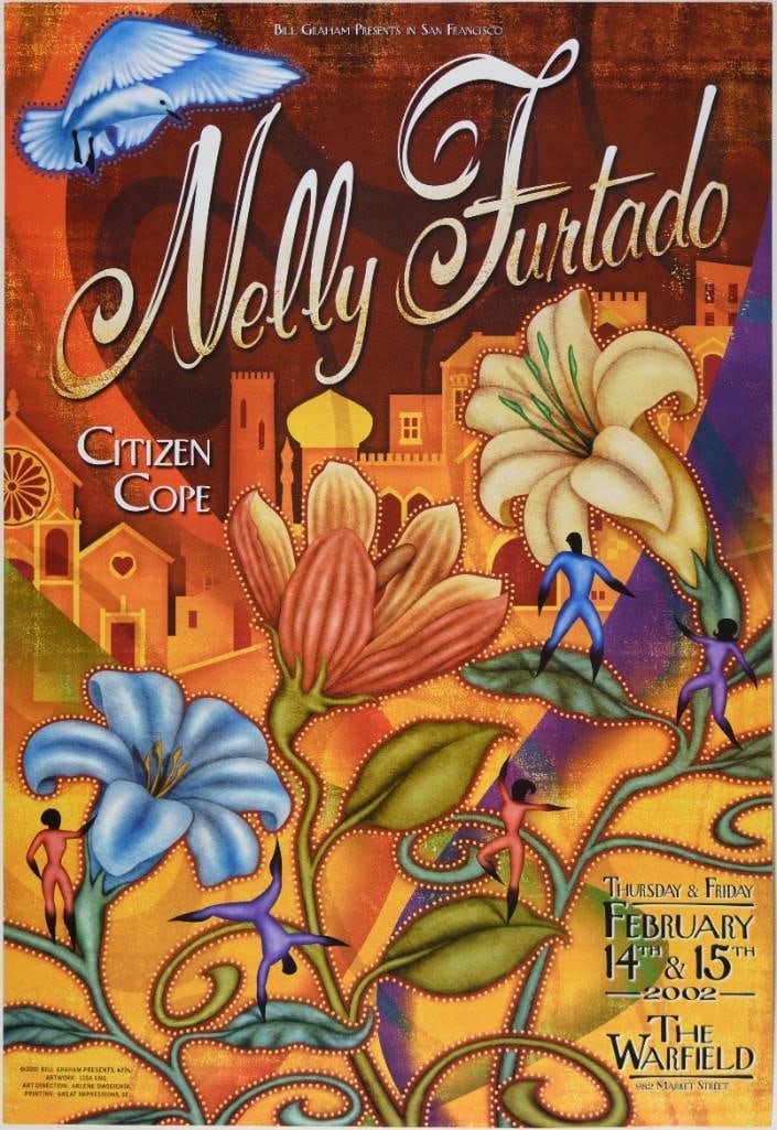 2002 BGP-276 Nelly Furtado Citizen Cope The Warfield Poster Near Mint 85: This poster was produced for Nelly Furtado and Citizen Cope at The Warfield, presented by Bill Graham in February 2002. Condition Details: Bend bottom right --CRITICAL DETAILS-- --TITLE
