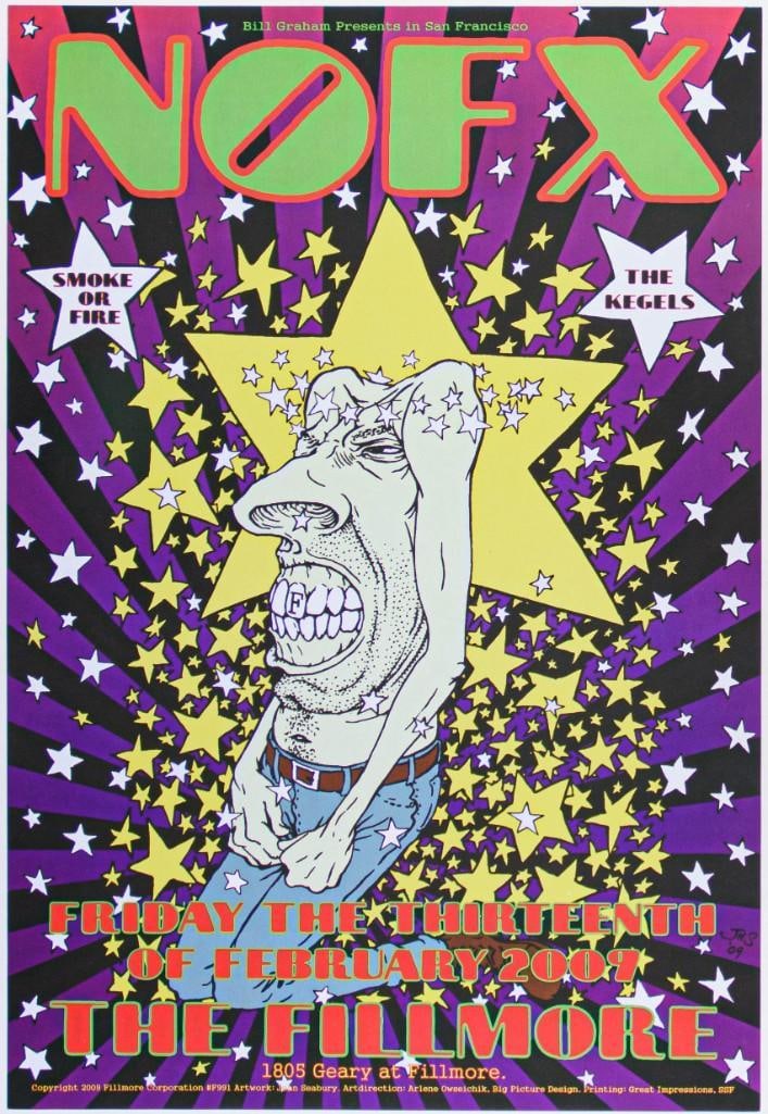 2009 NF-991 NOFX Fillmore Poster Excellent 75: The New Fillmore concert poster series was initiated in 1988 when legendary promoter Bill Graham started producing events again at the historic original Fillmore Auditorium in San Francisco. Though th