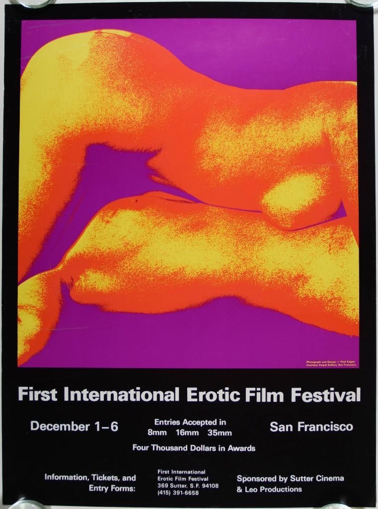 1971 First International Erotic Film Festival San Francisco Poster Excellent 73: This poster announced the First International Erotic Film Festival, held in San Francisco in December 1971. Condition Details: Glossy stock. Handling, color touch on some creases --CRITICAL DET