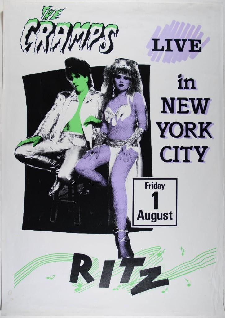 1986 The Cramps The Ritz NYC Poster Excellent 70: This poster has been restored. The Cramps were pioneers in the psychobilly genre and were active from 1976 until 2006. This poster announced their appearance at The Ritz in New York City in August
