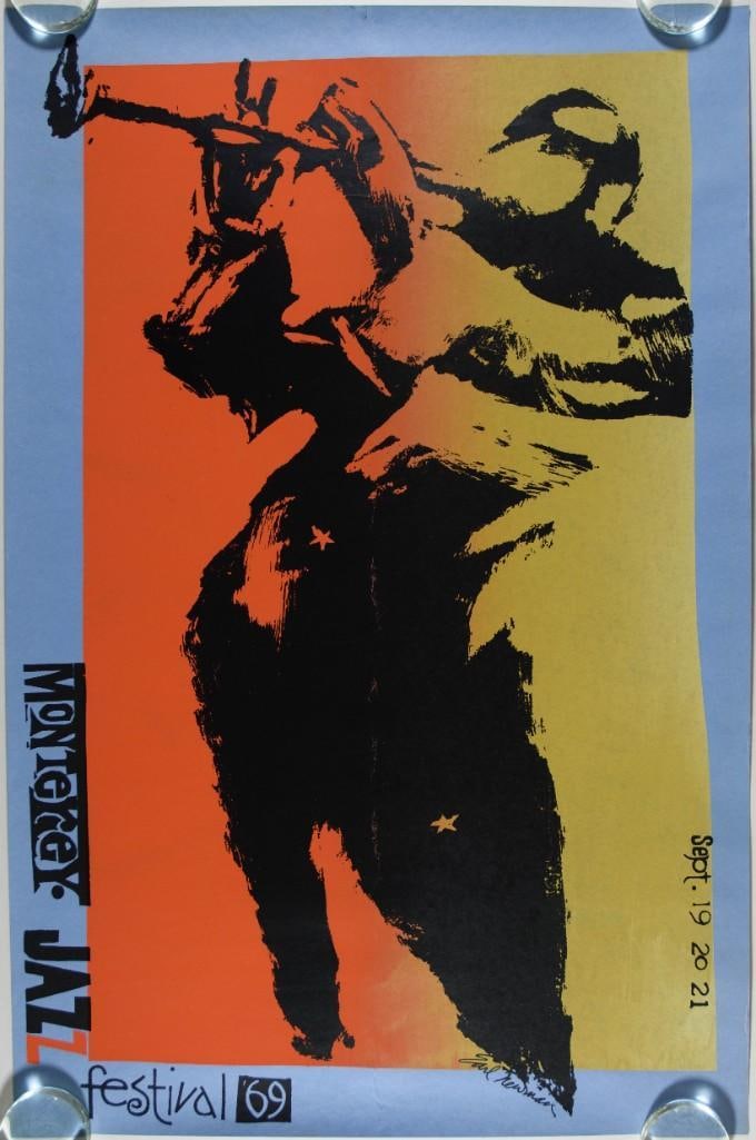 1969 Monterey Jazz Festival Miles Davis Thelonious Monk Monterey Fairgrounds Poster Excellent 79: This original poster was produced for The Monterey Jazz Festival in September 1969. The festival, founded by San Francisco jazz radio broadcaster Jimmy Lyons, was historic in its own right - this year
