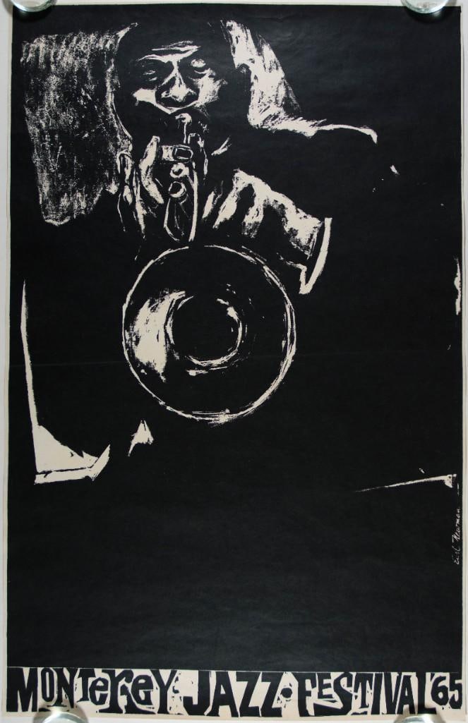 1965 Monterey Jazz Festival Louis Armstrong Monterey County Fairgrounds Poster Excellent 77: This original poster was produced for The Monterey Jazz Festival in 1965. The festival, founded by San Francisco jazz radio broadcaster Jimmy Lyons, was historic in its own right - this year featured