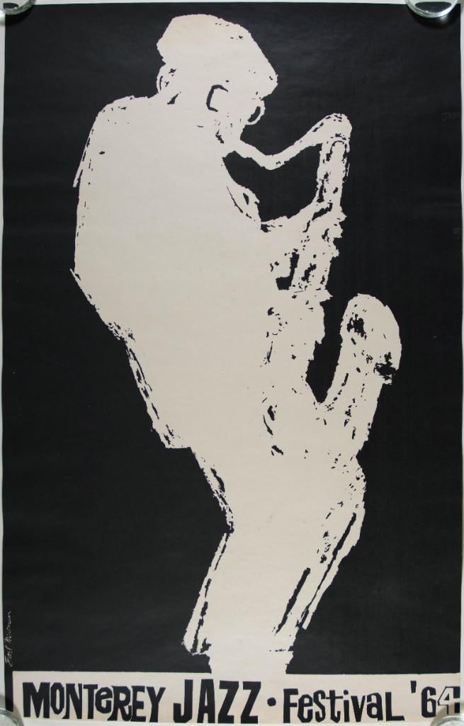 1964 Monterey Jazz Festival Dizzy Gillespie Monterey County Fairgrounds Poster Near Mint 83: This original poster was produced for The Monterey Jazz Festival in 1964. The festival, founded by San Francisco jazz radio broadcaster Jimmy Lyons, was historic in its own right - this year featured