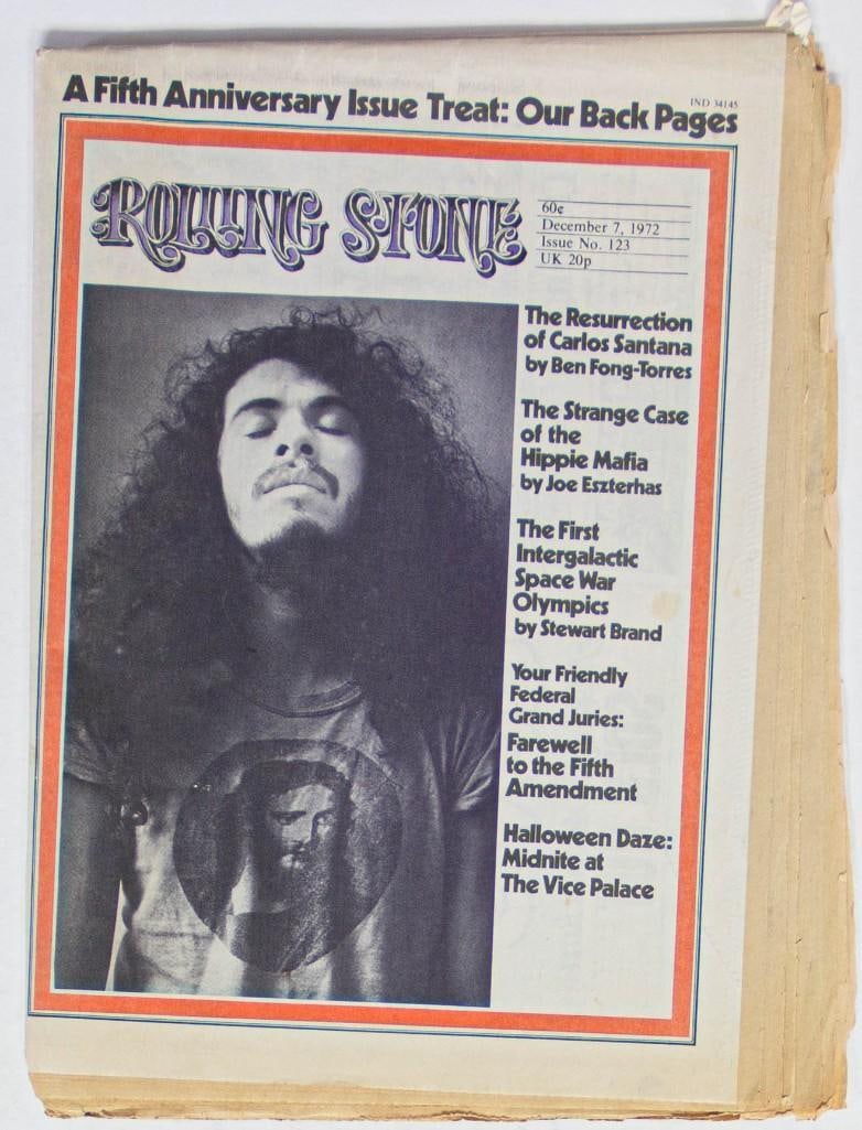 1972 Rolling Stone Magazine No. 123 Carlos Santana NG: The significance of Rolling Stone Magazine as it relates to the music and culture of the 1960s is well known. The magazine was founded by Jan Wenner in 1967 and is still in publication today. This is