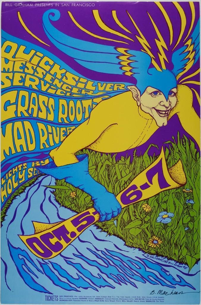 1967 BG-87 Quicksilver Messenger Service Fillmore Auditorium RP2 Signed MacLean Poster Excellent 75 (1 of 2)