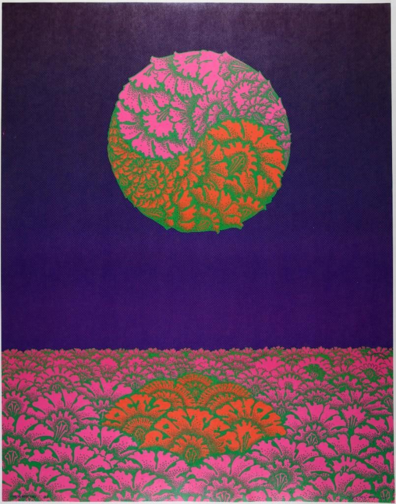 1967 NR-21 Neiman Marcus Advertisement Poster Excellent 77: In addition to promoting concerts at the Matrix Victor Moscoso's Neon Rose series also included commissions for posters advertising special events and art exhibitions. This poster was shown in Oct