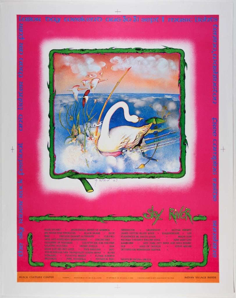 1969 AOR-3.105 Flying Burrito Bros The Sky River Rock Festival Uncut Proof Poster Excellent 79: This original uncut poster proof was produced to advertise the 1969 Sky River Rock Festival, held on Labor Day weekend from August 30th to September 1st, 1969, on Rainier Hereford Ranch in Tenino, Was