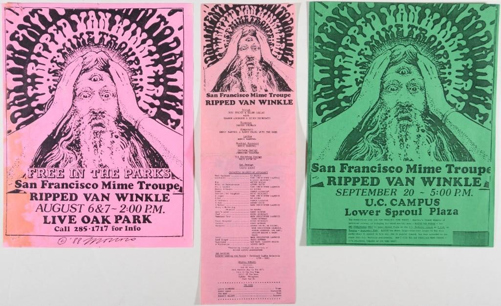 1988 Collection of 3 Ripped Van Winkle items S.F Mime Troupe Live Oak Park and UC. Campus (1 of 2)
