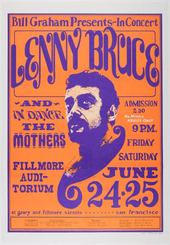 1966 BG-13 Lenny Bruce Frank Zappa The Mothers Fillmore Auditorium RP3 Poster Excellent 77 (1 of 2)