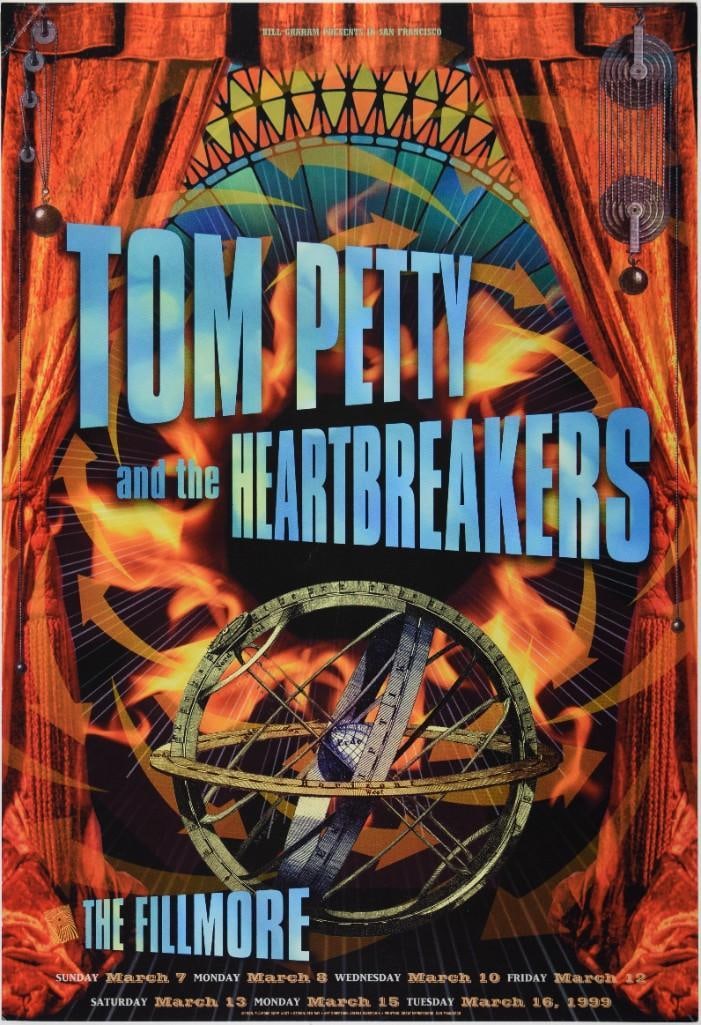 1999 NF-367 Tom Petty and The Heartbreakers The Fillmore Poster Excellent 79: This poster was produced for a run of shows at The Fillmore in San Francisco featuring Tom Petty and the Heartbreakers in March 1999. The New Fillmore concert poster series was initiated in 1988 when