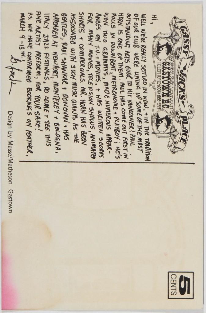 1971 Paul Horn Gassy Jack's Place Postcard Excellent 73 - 2