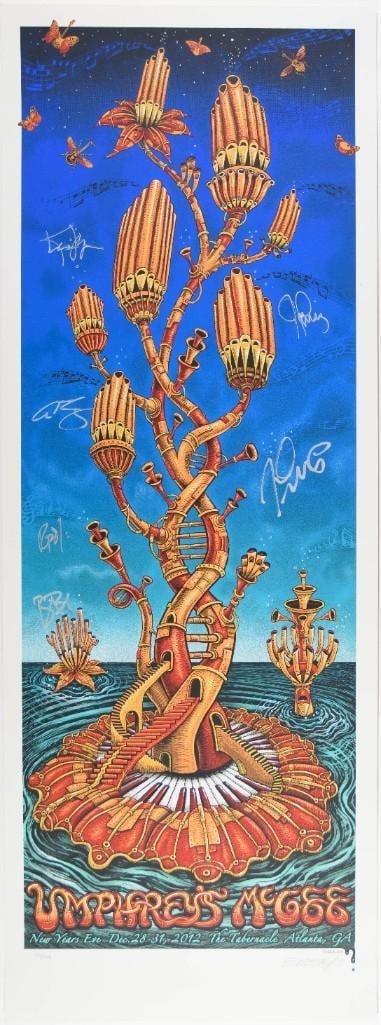 2012 EMEK Umphrey's McGee The Tabernacle LE Signed Emek & Band Poster Near Mint 89: This limited-Edition poster is numbered 39/500 and signed by the artist, EMEK, along with Umphrey's McGee in silver ink. This beautiful poster by Emek was produced for Umphrey's McGee,