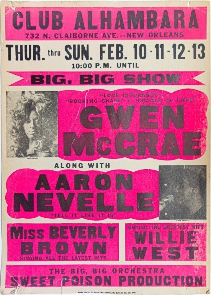 1977 Aaron Neville Gwen McCrae The Club Alhambara New Orleans Globe Cardboard Poster Extra Fine 61 (1 of 2)