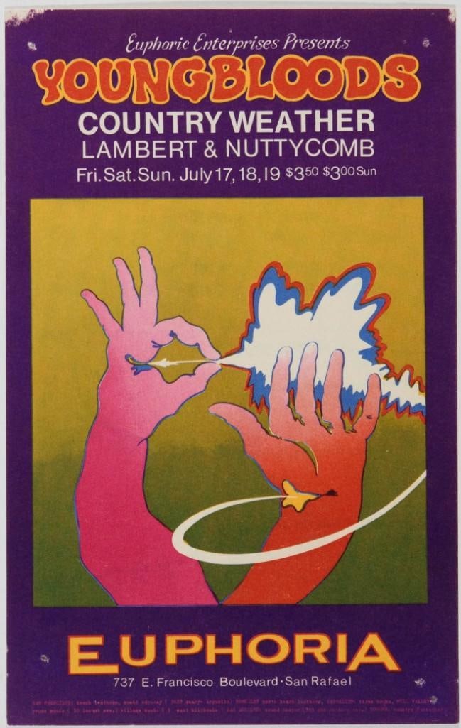 1970 AOR-4.94 The Youngbloods Country Weather Euphoria Ballroom San Rafael Handbill Extra Fine 65 (1 of 2)