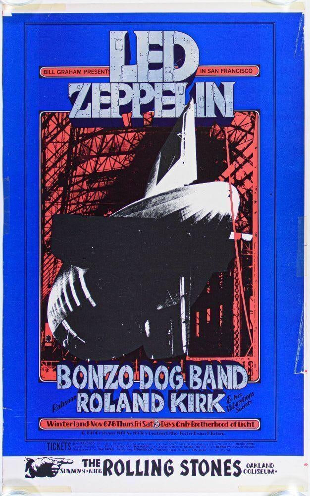1969 BG-199 Led Zeppelin Rolling Stones Winterland & Oakland Proof Poster Extra Fine 65 Trimmed (1 of 2)
