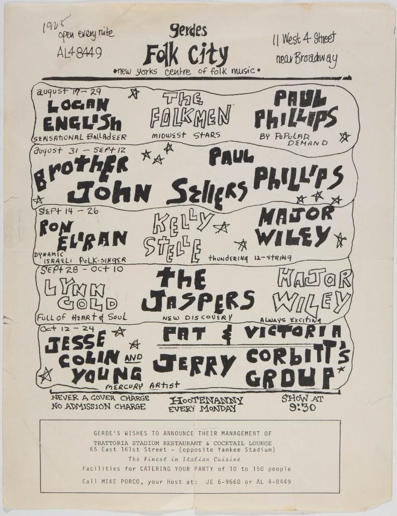 1965 The Folkmen Kelly Stelle The Jaspers Jesse Colin Young Gerdes Folk City Flyer Extra Fine 61 (1 of 2)