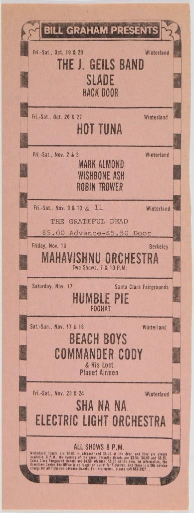 1973 Bill Graham Presents Grateful Dead Hot Tuna Winterland Flyer Near Mint 81 (1 of 2)