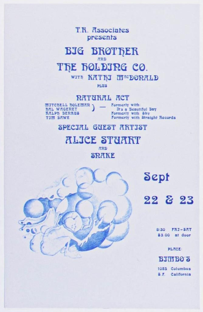 1971 Big Brother and the Holding Company Alice Stuart Bimbo's Handbill Near Mint 89 (1 of 2)