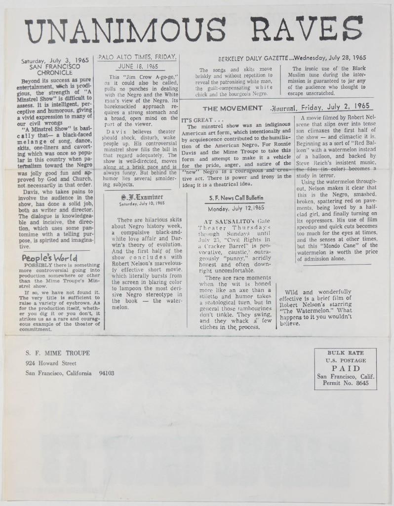 1965 S.F. Mime Troupe Gate Theatre Sausalito B&W Handbill Extra Fine 65 - 2