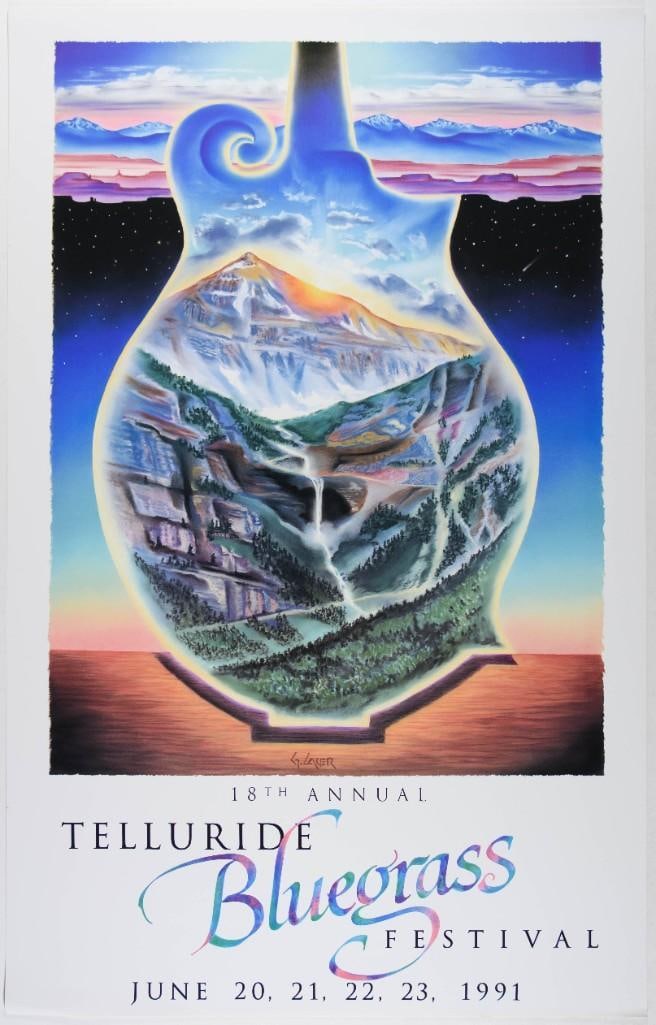 1991 Telluride Bluegrass Festival Poster Near Mint 83: This poster announced the 18th annual Telluride Bluegrass Festival, an annual event held in Telluride, Colorado. This 1991 lineup included Dixie Chicks, Wind Machine, Chris Daniels and Kings, Mary