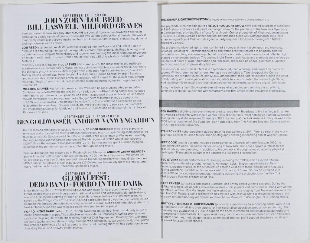 2012 Lou Reed NYU Skirball Center For The Performing Arts Program Near Mint 85 - 2