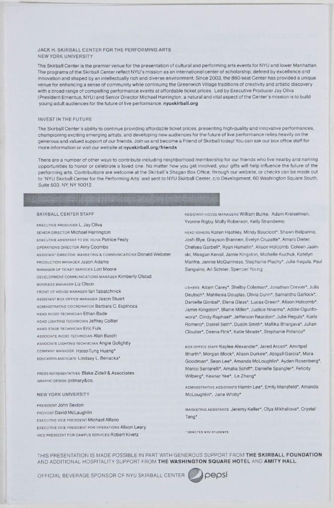 2012 Lou Reed NYU Skirball Center For The Performing Arts Program Near Mint 85 - 3