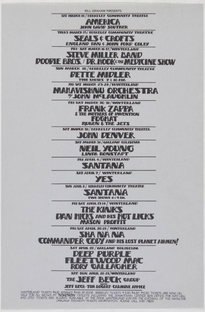 1973 Frank Zappa Neil Young Winterland & Oakland Bill Graham Presents Calendar Postcard Mint 90 (1 of 2)