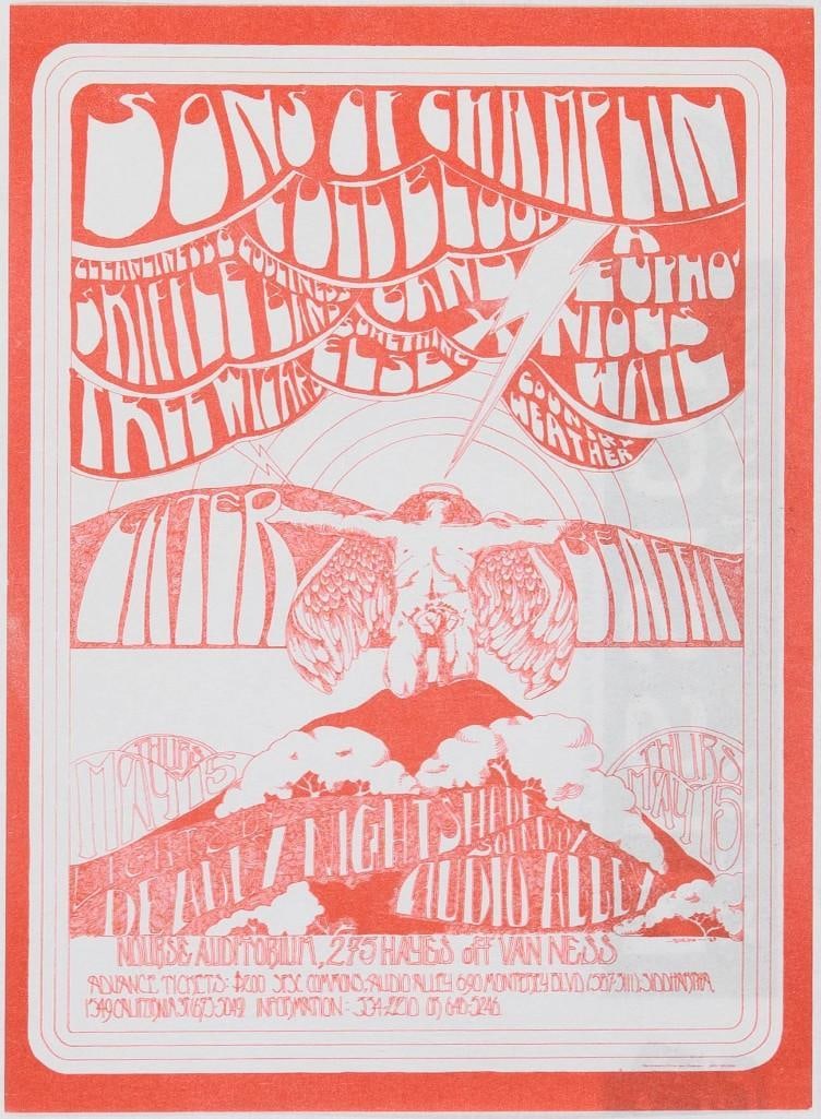 1969 Sons of Champlin Nourse Auditorium Handbill Near Mint 89: Sons of Champlin headlined this benefit show at the historic Nourse Auditorium in mid-1969. The Nourse was a beautiful 1 687-seat venue located at 275 Hayes Street in San Francisco. Built in 1926, it