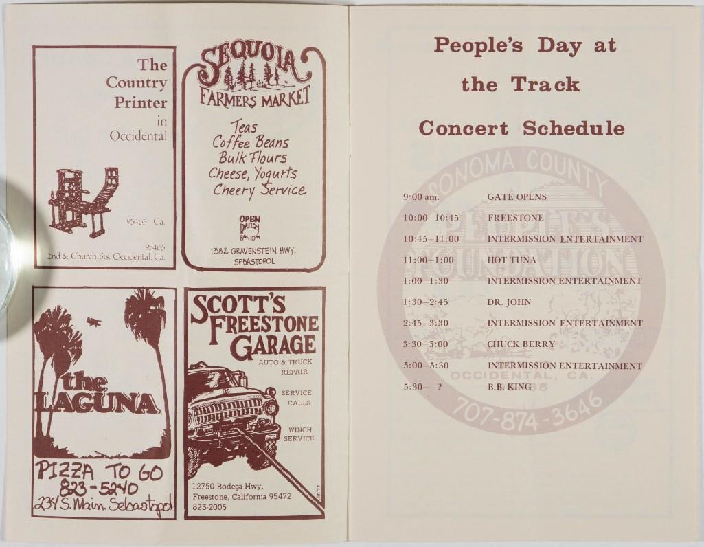 1977 B.B. King Chuck Berry Hot Tuna Dr. John Sonoma County Racetrack Program Extra Fine 69 - 3