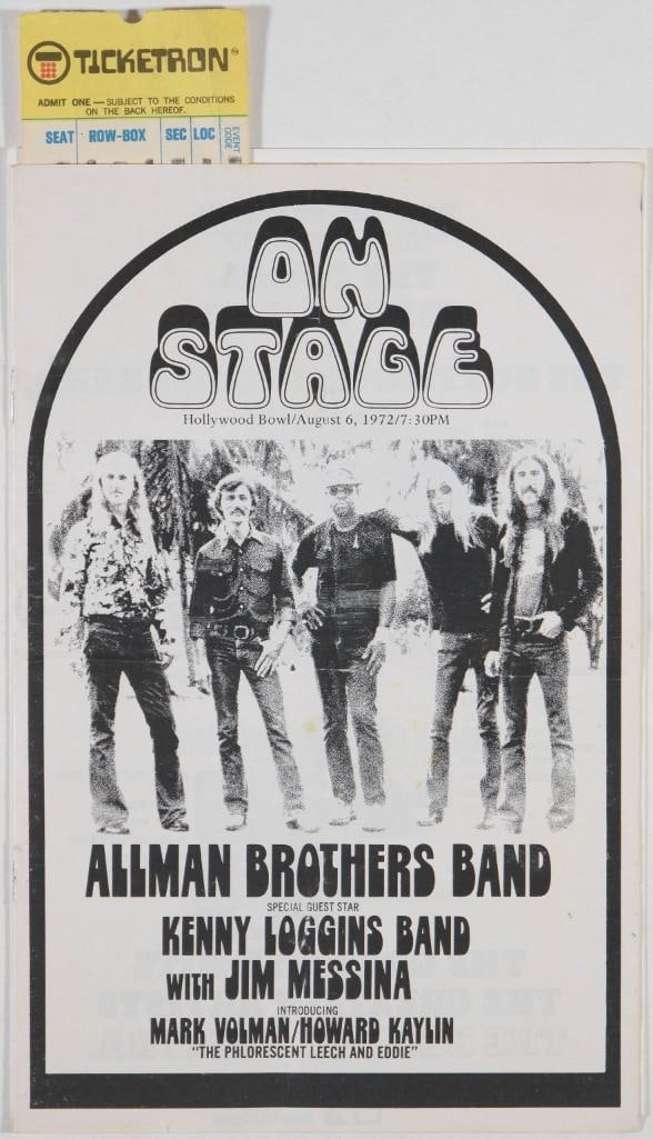 1972 Allman Brothers Band The Hollywood Bowl Program Extra Fine 65: This lot includes a ticket stub from the event! This original program was created for the Allman Brothers Band appearing at the Hollywood Bowl on August 6th, 1972. The bill also included the Kenny