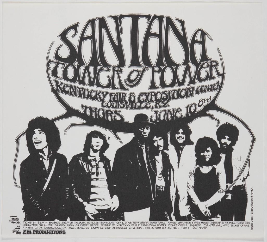 1972 Santana Tower of Power Kentucky Fair & Exposition Center Handbill Near Mint 89: This 1971 Randy Tuten handbill advertises Santana and Tower of Power at the Milwaukee Auditorium Arena. 100% original with no restoration! --CRITICAL DETAILS-- --TITLE Santana Kentucky Fair and
