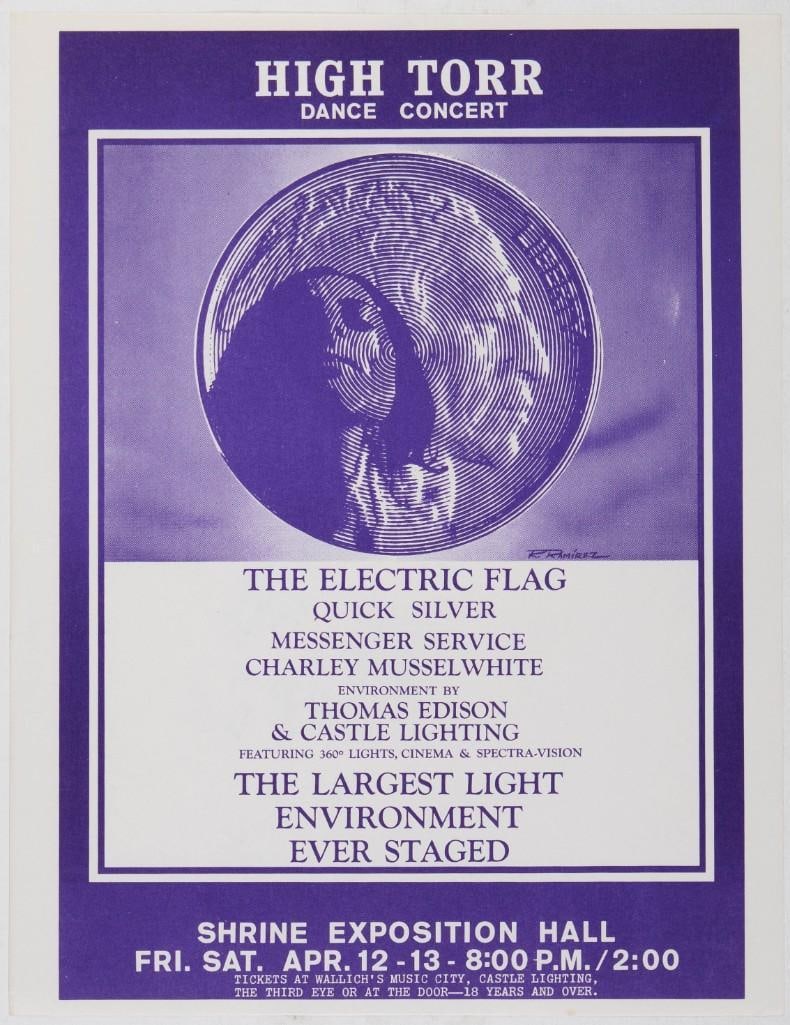 1968 The Electric Flag Quicksilver Messenger Service Shrine Exposition Hall Handbill Near Mint 85: This original handbill announces Electric Flag, Quicksilver Messenger Service, Charley Musselwhite performing at the Shrine in Los Angeles in April 1968. Mike Bloomfield was a force to be reckoned