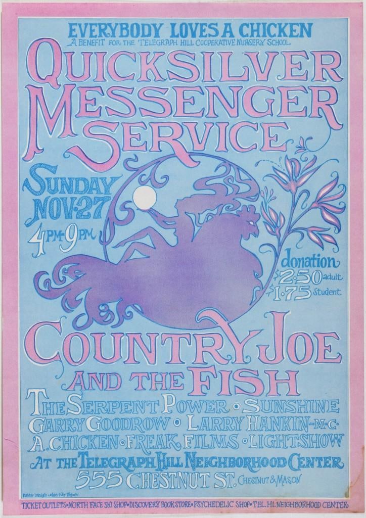1966 Quicksilver Messenger Service Telegraph Hill Neighborhood Center Handbill Extra Fine 69: This rare flyer announced Quicksilver Messenger Service headlining an event at the Telegraph Hill Neighborhood Center in Berkeley, California, on November 27th. 1966. The show also featured