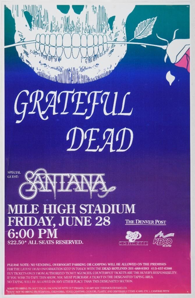 1991 Grateful Dead Santana Mile High Stadium Denver Poster Excellent 75 (1 of 2)