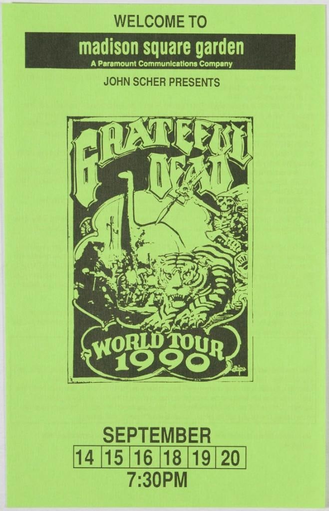 1990 Grateful Dead Madison Square Garden Handbill Mint 91: This circus-themed design was conceived by Rick Griffin for the Grateful Dead in 1990. This handbill was produced for the band's September run at Madison Square Garden. --CRITICAL DETAILS-- --TIT
