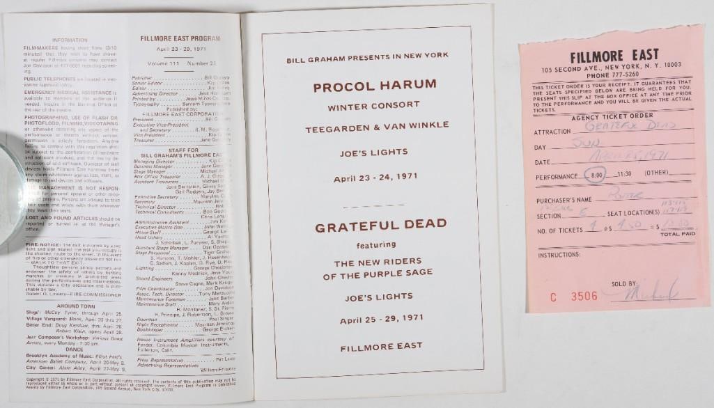 1971 Grateful Dead NRPS Procol Harum Fillmore East Program Extra Fine 67 - 2