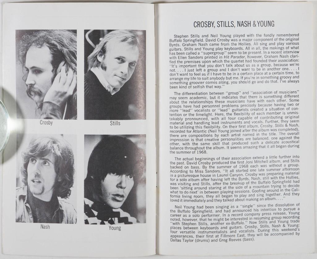 1969 Crosby Stills Nash & Young Fillmore East Program Extra Fine 69 - 3