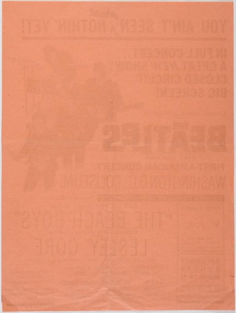 1964 The Beatles The Beach Boys Washington DC Coliseum Broadcast Handbill Extra Fine 69 - 2