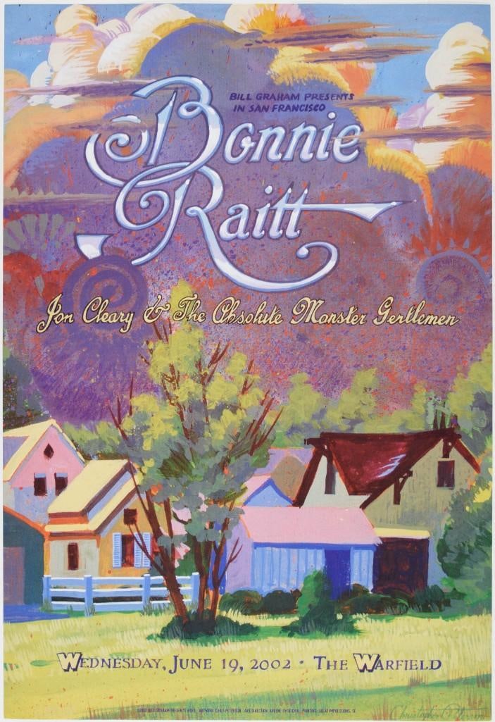 2002 BGP-283 Bonnie Raitt The Warfield Poster Near Mint 89: A Warfield Theatre appearance featuring the queen of the electric slide blues guitar Bonnie Raitt! This Bill Graham Presents Original Poster from the historic Warfield is in great condition!