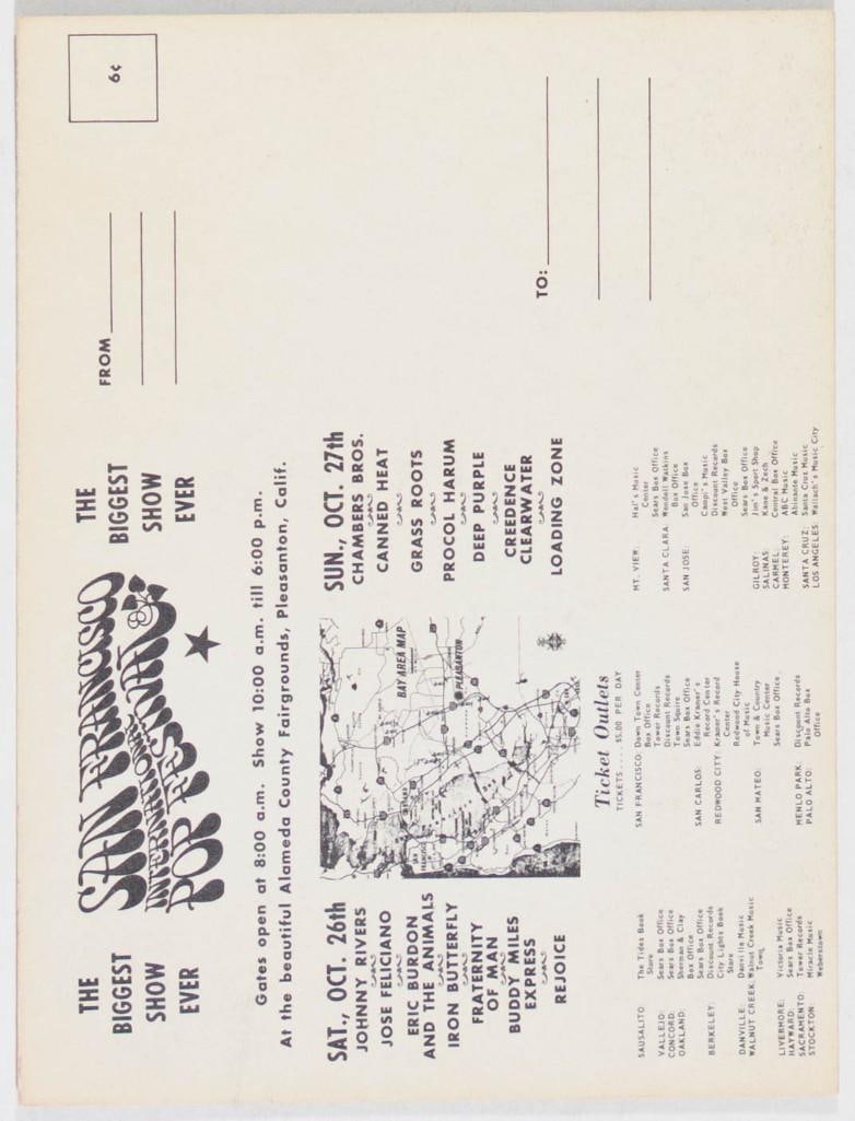 1968 Canned Heat Iron Butterfly San Francisco International Pop Festival Postcard Excellent 77 - 2