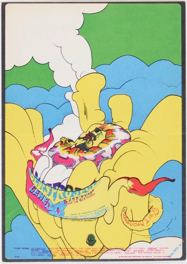 1968 FD-108 Blues Project Genesis Avalon Ballroom Postcard Excellent 70: Neon Park did some great work in both Northern and Southern California during the sixties as well as some famous album covers in the 70s. This Family Dog postcard with a strange image of a Peyote butt