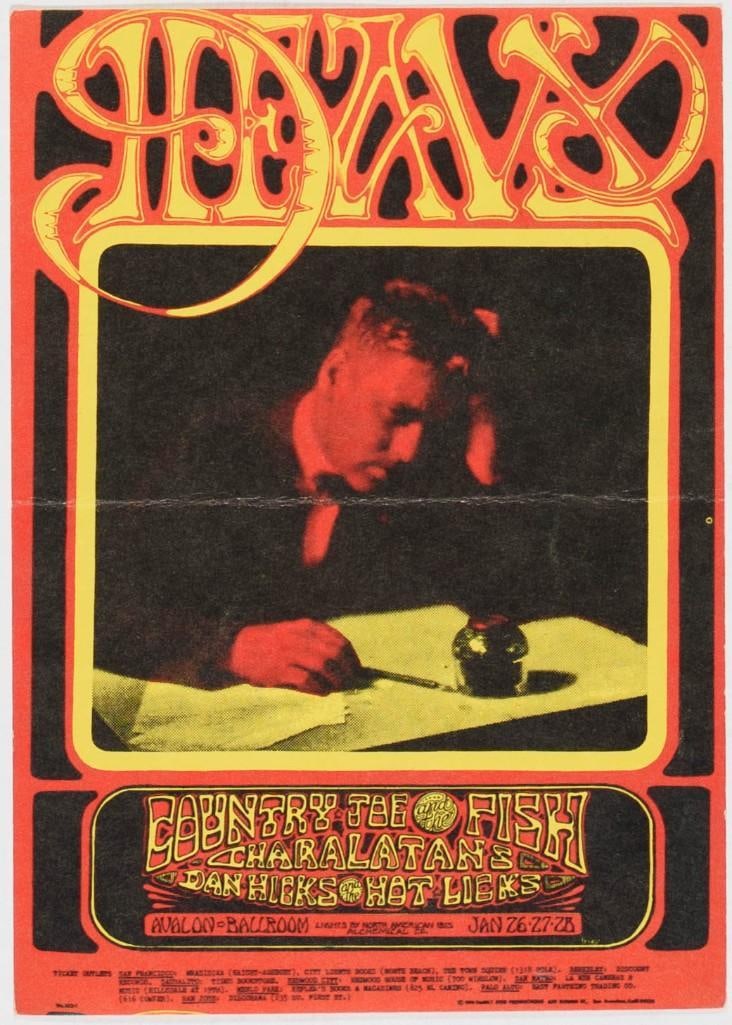 1968 FD-103 Country Joe & the Fish Charlatans Avalon Ballroom Postcard Extra Fine 67: This is the kind of postcard that would appeal to new collectors, as it is beautiful and won't break the bank. Classic '60s band, historic venue, legendary artist, and affordable price! T