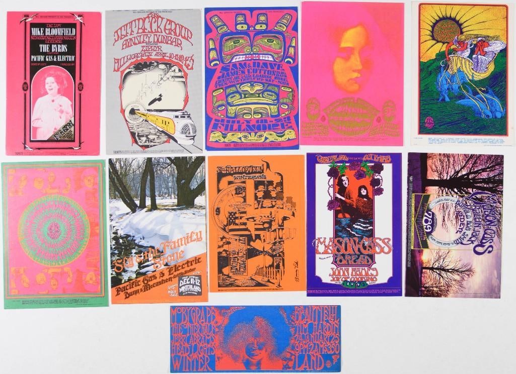 Lot of 11 Fillmore Winterland and Family Dog Assorted Postcards NG: This lot features 11 assorted postcards from both the BG/Fillmore and Family Dog numbered series. --CRITICAL DETAILS-- --TITLE 11 Assorted Fillmore Winterland and Family Dog Postcards 