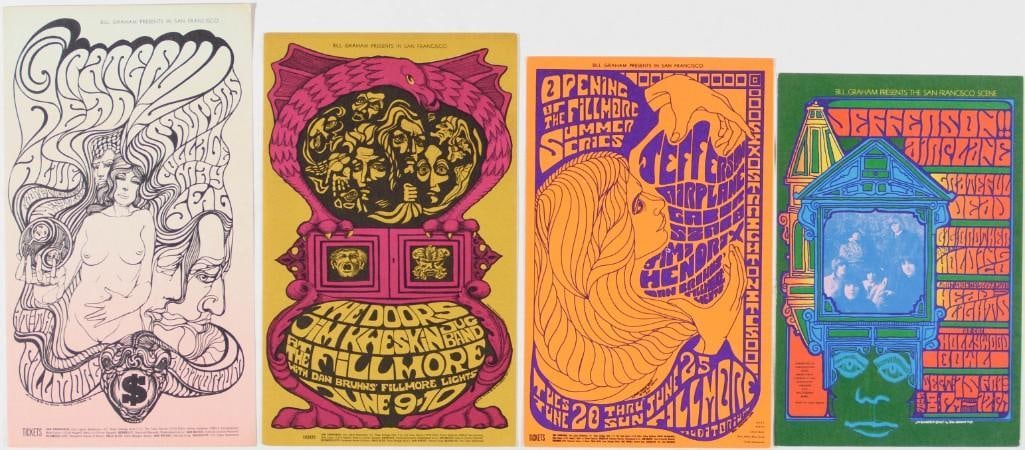 Lot of 4 Grateful Dead Jimi Hendrix Doors Bill Graham Original Postcards Near Mint 81 (1 of 2)