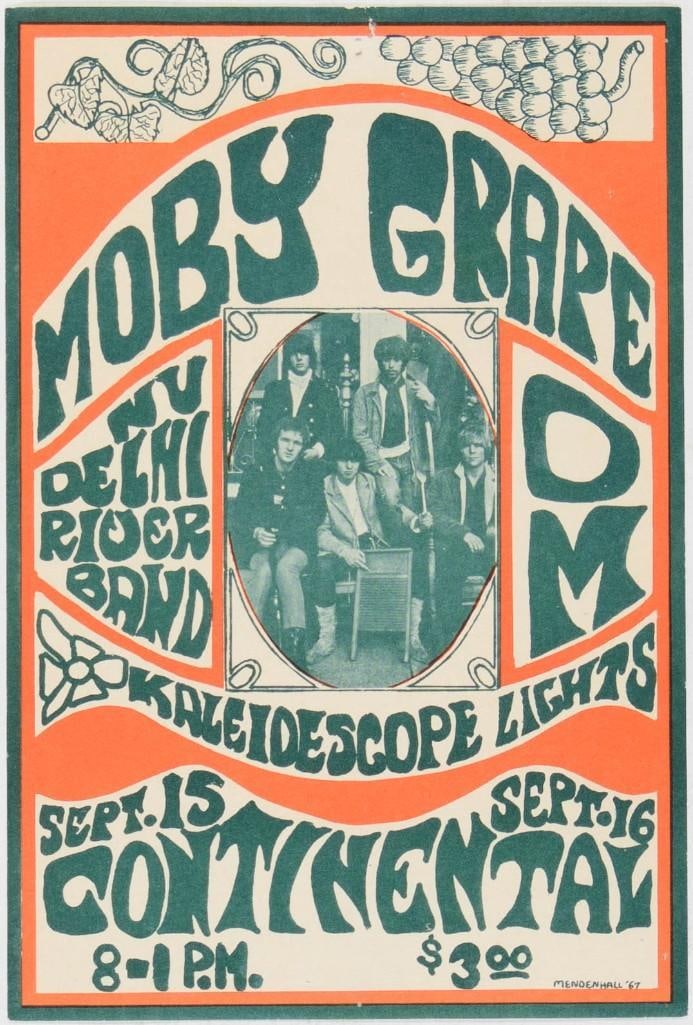 1967 Moby Grape New Delhi River Band Continental Ballroom Handbill Excellent 71: This rare handbill announced Moby Grape playing at the Continental Ballroom in Santa Clara, California, for two nights in September 1967. They were joined by New Delhi River Band and Om. Condition